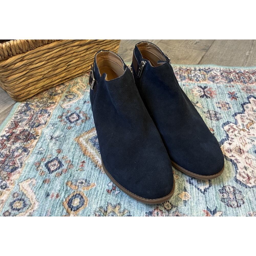 Vionic Millie Blue Suede Ankle Booties Women’s 9 Wide Orthotic Comfort Zip